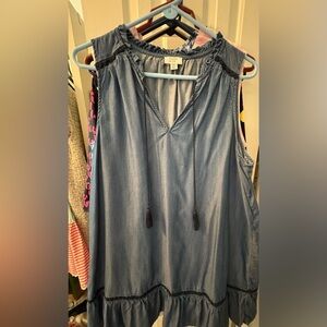 Crown & Ivy Blue Ruffled Chambray Dress